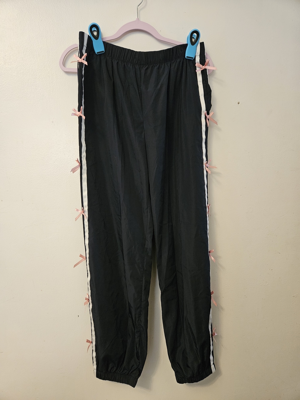 Edikted NWOT Navy Track Pants with Pink Bow Trim